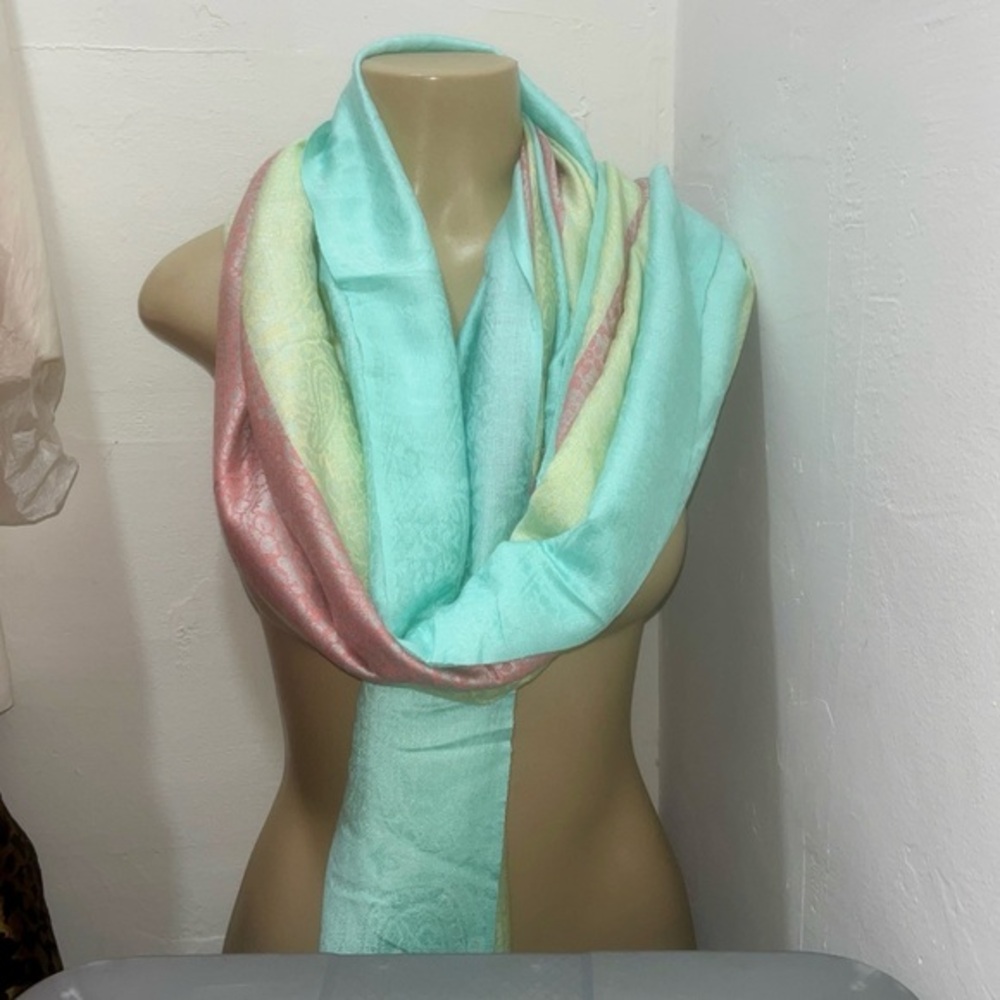 [JUST IN] Pashmire Multicolor Scarf Paisley 100% Silk Cashmere Scarf Wrap OS